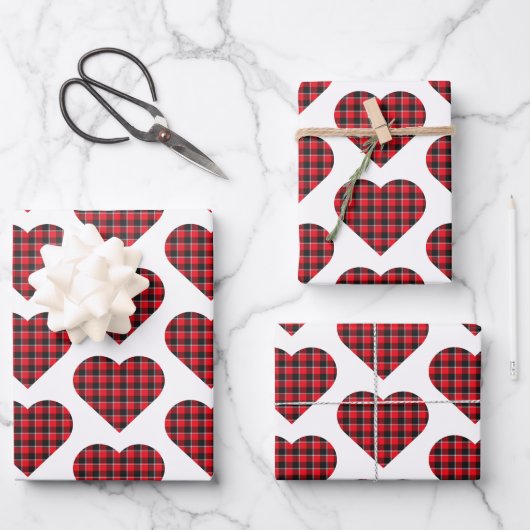 Feuille De Papier Cadeau Heart Shaped Plaid Red Black Buffalo (Recto)
