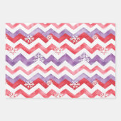 Feuille De Papier Cadeau Hearts Trees Snowflakes Red Purple Christmas (Devant 3)
