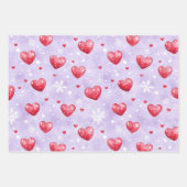 Feuille De Papier Cadeau Hearts Trees Snowflakes Red Purple Christmas (Devant 2)