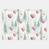 Feuille De Papier Cadeau Hearts Trees Snowflakes Red Purple Christmas (Devant)