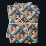 Feuille De Papier Cadeau Heavenly angel daydreaming on a cloud in the sky<br><div class="desc">Vintage illustration of a heavenly angel daydreaming on a cloud in the sky.</div>