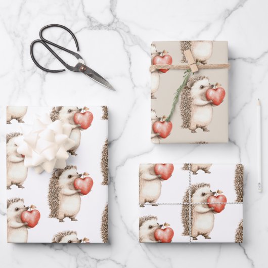 Feuille De Papier Cadeau Hedgehog Apple Coeur Anniversaire (Recto)