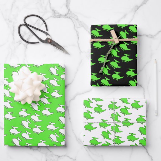 Feuille De Papier Cadeau Hélicoptère vert mignon (Recto)