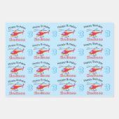 Feuille De Papier Cadeau Hélicoptère volant mignon Anniversaire Nom et âge (Devant 3)