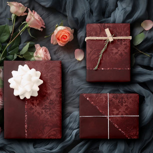 Feuille De Papier Cadeau Henné Romance   Red Satiny Grunge Damask