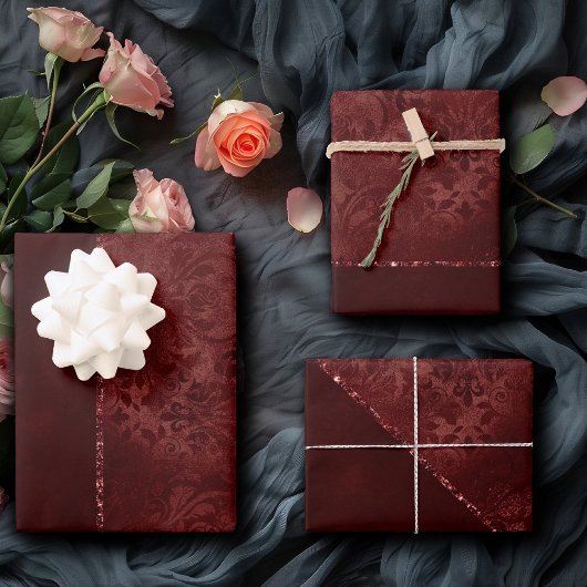 Feuille De Papier Cadeau Henné Romance | Red Satiny Grunge Damask