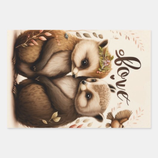 Feuille De Papier Cadeau hérisson amoureux (Devant)