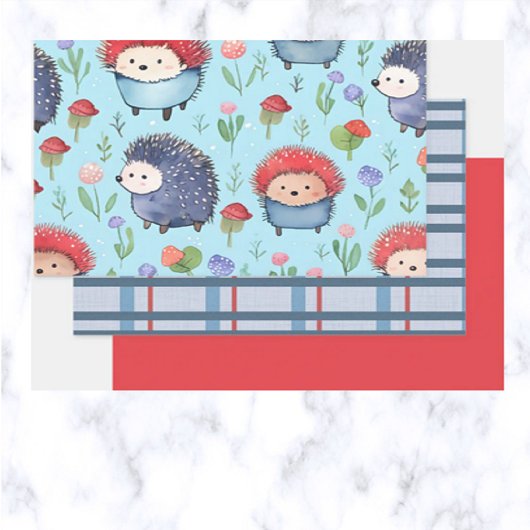 Feuille De Papier Cadeau Hérisson et Plaid