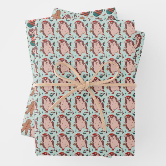 Feuille De Papier Cadeau Hérisson Noël (En situation)