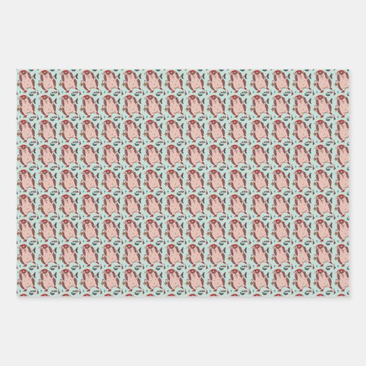 Feuille De Papier Cadeau Hérisson Noël (Devant)