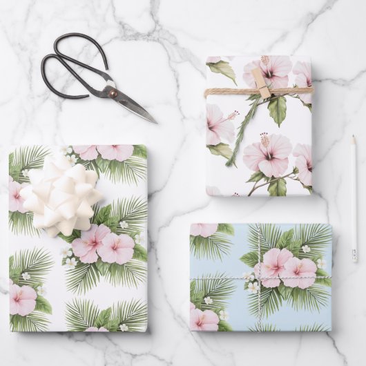 Feuille De Papier Cadeau Hibiscus bleu tropical Mariage floral (Recto)