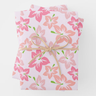 Feuille De Papier Cadeau Hibiscus Rose, Fleurs Roses, Motif De Fleurs
