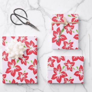 Feuille De Papier Cadeau Hibiscus rouge, Fleurs rouges, Motif de fleurs