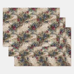 Feuille De Papier Cadeau Hibou Floral Envoûtant