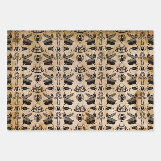 Feuille De Papier Cadeau Hiéroglyphes égyptiens anciens enveloppant des feu (Devant 3)