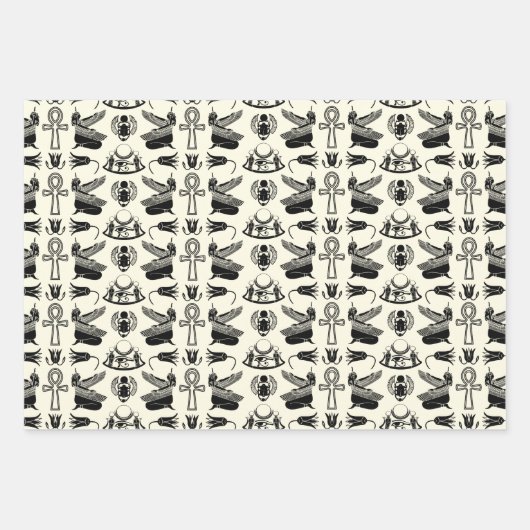 Feuille De Papier Cadeau Hiéroglyphes égyptiens anciens enveloppant des feu (Devant)