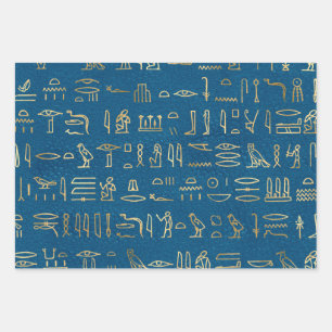Feuille De Papier Cadeau Hiéroglyphes égyptiens en or métallique sur le 