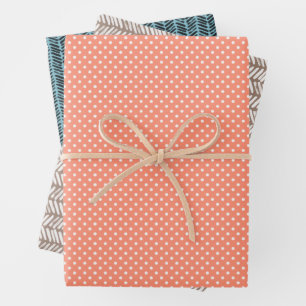 Feuille De Papier Cadeau Hip Taupe Corail Turquoise Blanc Abstrait Zigzag A
