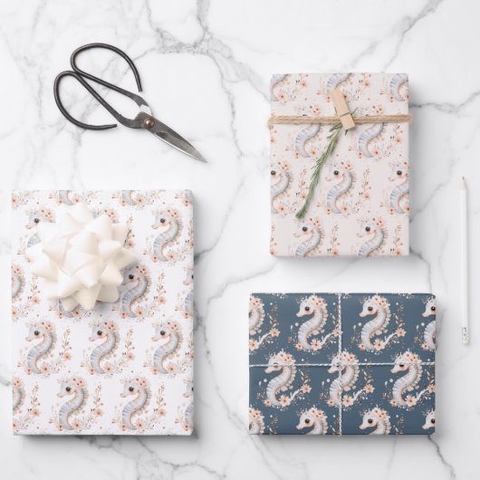 Feuille De Papier Cadeau Hippocampe mignon (Recto)