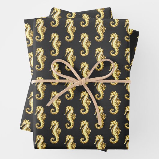 Feuille De Papier Cadeau Hippocampe Polygonal Or (En situation)