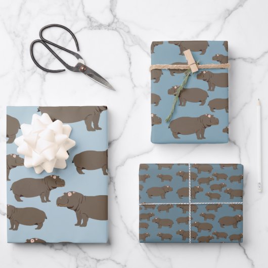 Feuille De Papier Cadeau Hippopotame Hippo Motif (Recto)