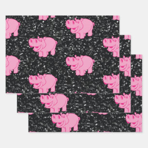 Feuille De Papier Cadeau Hippopotame rose Cute Hippopotame souriant