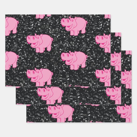 Feuille De Papier Cadeau Hippopotame rose Cute Hippopotame souriant (Lot)