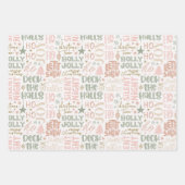 Feuille De Papier Cadeau Hiver Amusement Rose Vert Pastel Holly Jolly Noël (Devant)