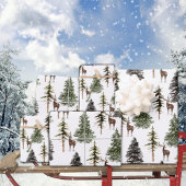 Feuille De Papier Cadeau Hiver Bois Pine Tree Forêt Reinder