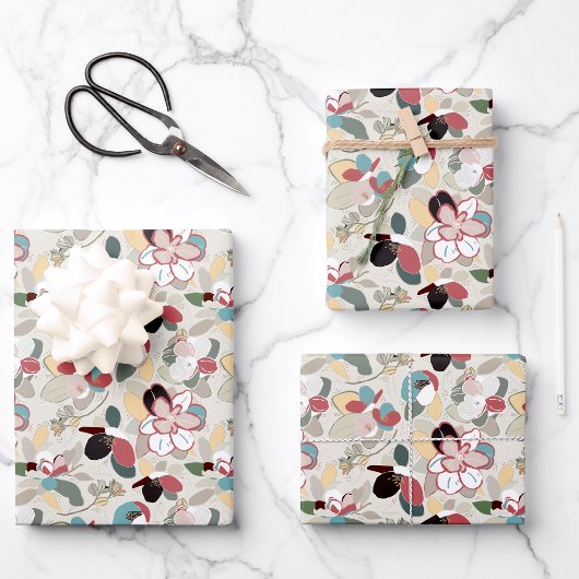 Feuille De Papier Cadeau Hiver Magnolia Floral Neutral