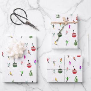Feuille De Papier Cadeau Hiver Skieurs de descente Motif de ski