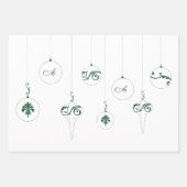 Feuille De Papier Cadeau Hiver Vert Noël Monogramme Bauble Ornements (Devant)