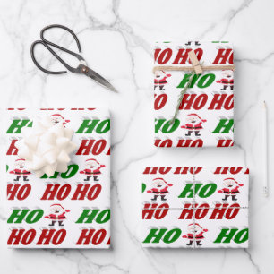 Feuille De Papier Cadeau Ho Ho Ho Santa Claus Typographie de Noël