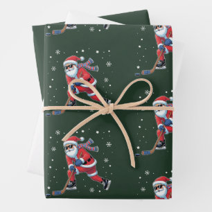 Feuille De Papier Cadeau Hockey sur glace Noël Santa jouant équipe de sport