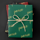 Feuille De Papier Cadeau Holiday Peace | Faux Gold Foil Calligraphie noir