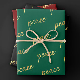 Feuille De Papier Cadeau Holiday Peace   Faux Gold Foil Calligraphie noir