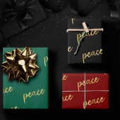 Feuille De Papier Cadeau Holiday Peace | Faux Gold Foil Calligraphie noir