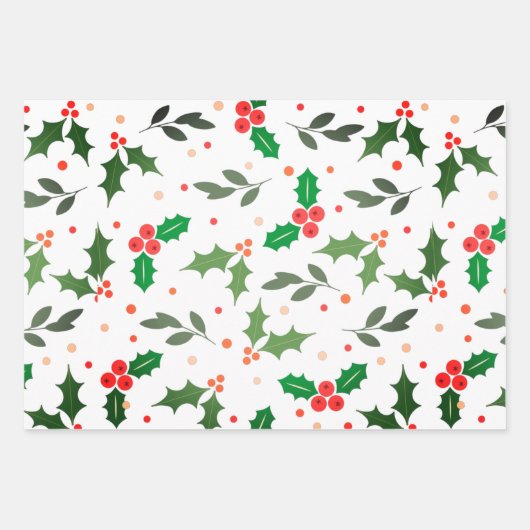 Feuille De Papier Cadeau Holly Berry Noël Motif sans couture (Devant 3)