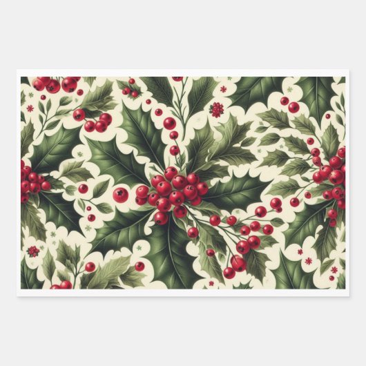 Feuille De Papier Cadeau Holly et Berries se répètent (Devant)