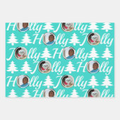 Feuille De Papier Cadeau Holly Jolly Photo Collage Turquoise Noël (Devant)