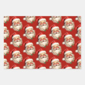 Feuille De Papier Cadeau Holly Jolly Santa Claus Motif de Noël rétro (Devant 3)
