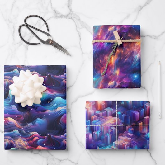 Feuille De Papier Cadeau Holographique Dreamscape : 3D Iridescente Design (Recto)
