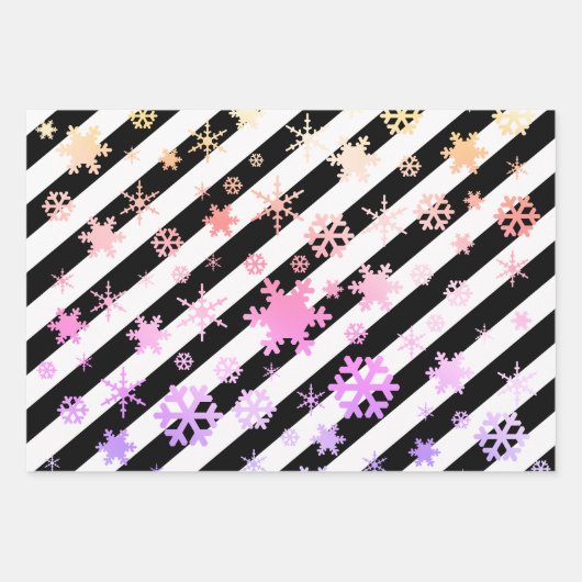 Feuille De Papier Cadeau Holographique Noël Snowflake Motif rayé (Devant)