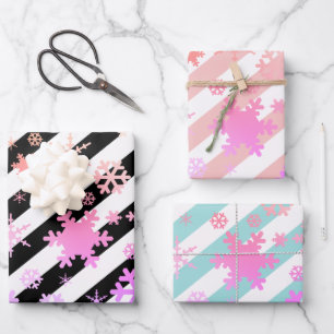 Feuille De Papier Cadeau Holographique Noël Snowflake Motif rayé