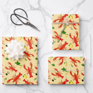 Feuille De Papier Cadeau Homard Citrons Olives Coloré