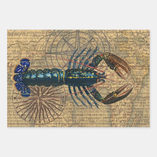 Feuille De Papier Cadeau Homard Coquillages Fruits de mer Maine Classique O (Devant)