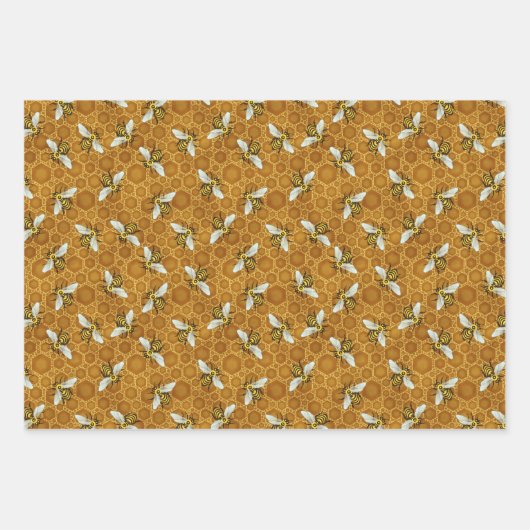Feuille De Papier Cadeau Honeybee Honeypeb Beehive Bees Apiary Motifs (Devant 3)