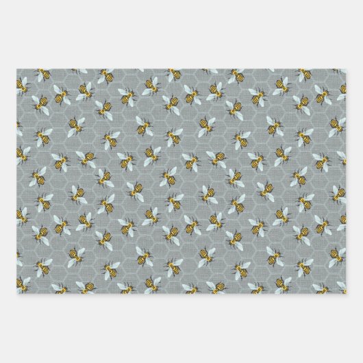 Feuille De Papier Cadeau Honeybee Honeypeb Beehive Bees Apiary Motifs (Devant 2)