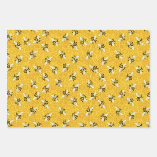 Feuille De Papier Cadeau Honeybee Honeypeb Beehive Bees Apiary Motifs (Devant)