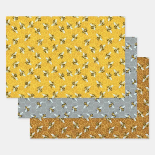 Feuille De Papier Cadeau Honeybee Honeypeb Beehive Bees Apiary Motifs (Lot)